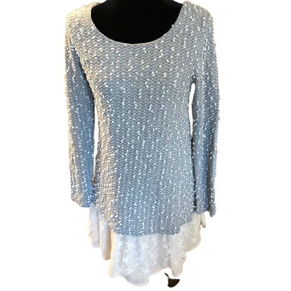 Altar’d State SZ Small Dress/top ruffles Gray off white Lace boho - Picture 7 of 8